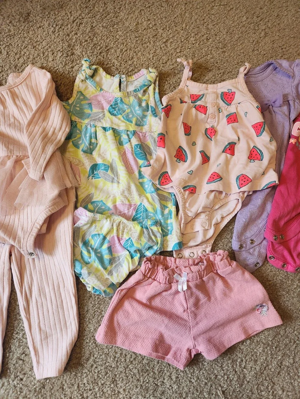 Mixed Lot 6-9m Baby Girl Clothes Pink Purple Shorts Bodysuits Dress Outfit